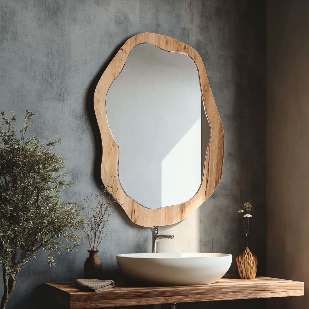 Modern Handmade Live Edge Wood Mirror – Decorative Wall Mirror for Living Room, Bathroom or Vanity