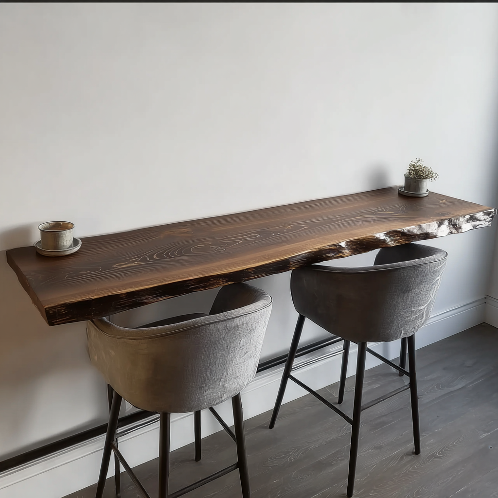 Live Edge Wall Mounted Bar Table – Rustic Floating Counter for Modern Homes