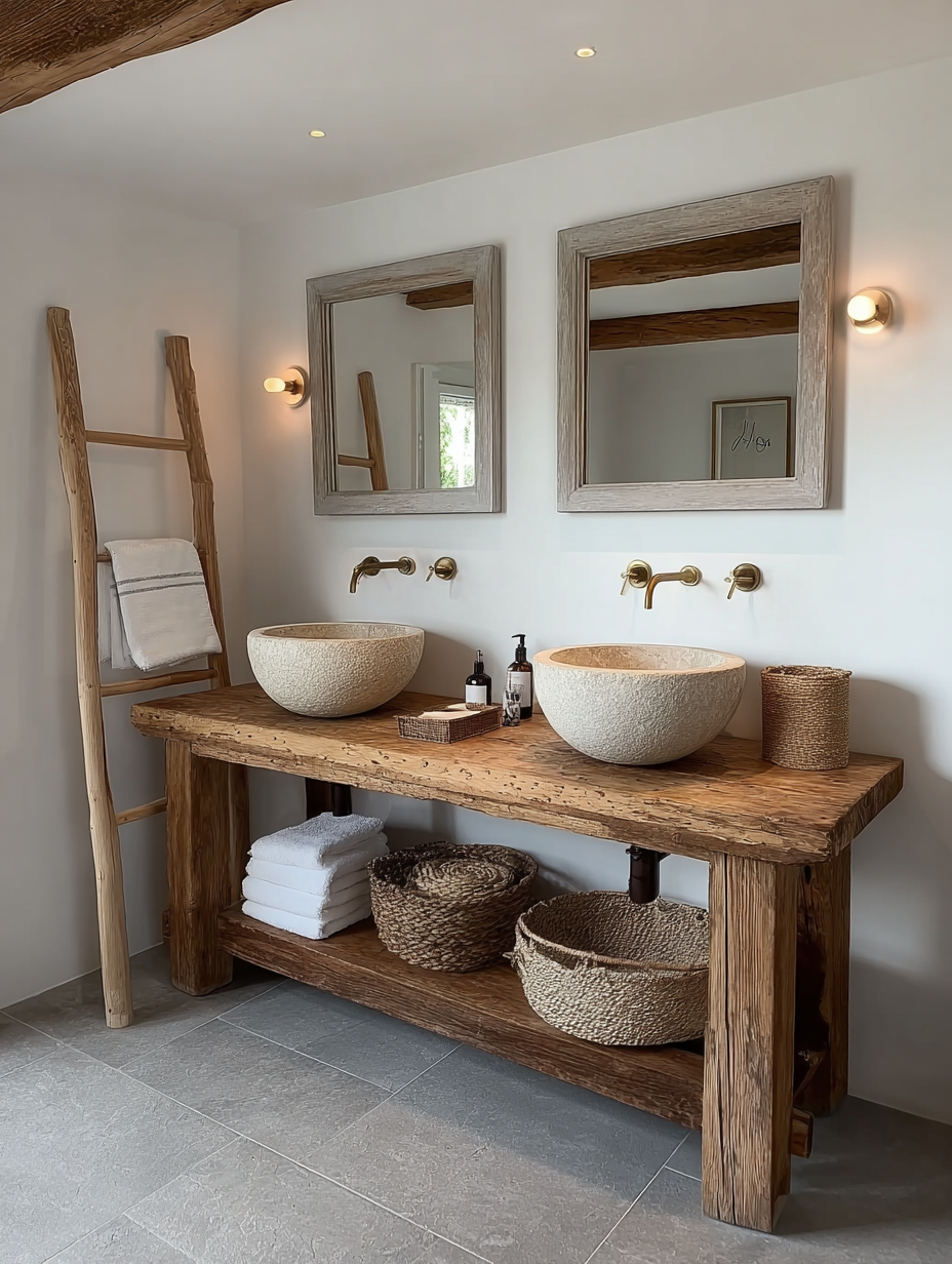 Handcrafted Bathroom Rustic Floating Vanity – Reclaimed Wood Live Edge Shelf, Custom Natural Sink Vanity
