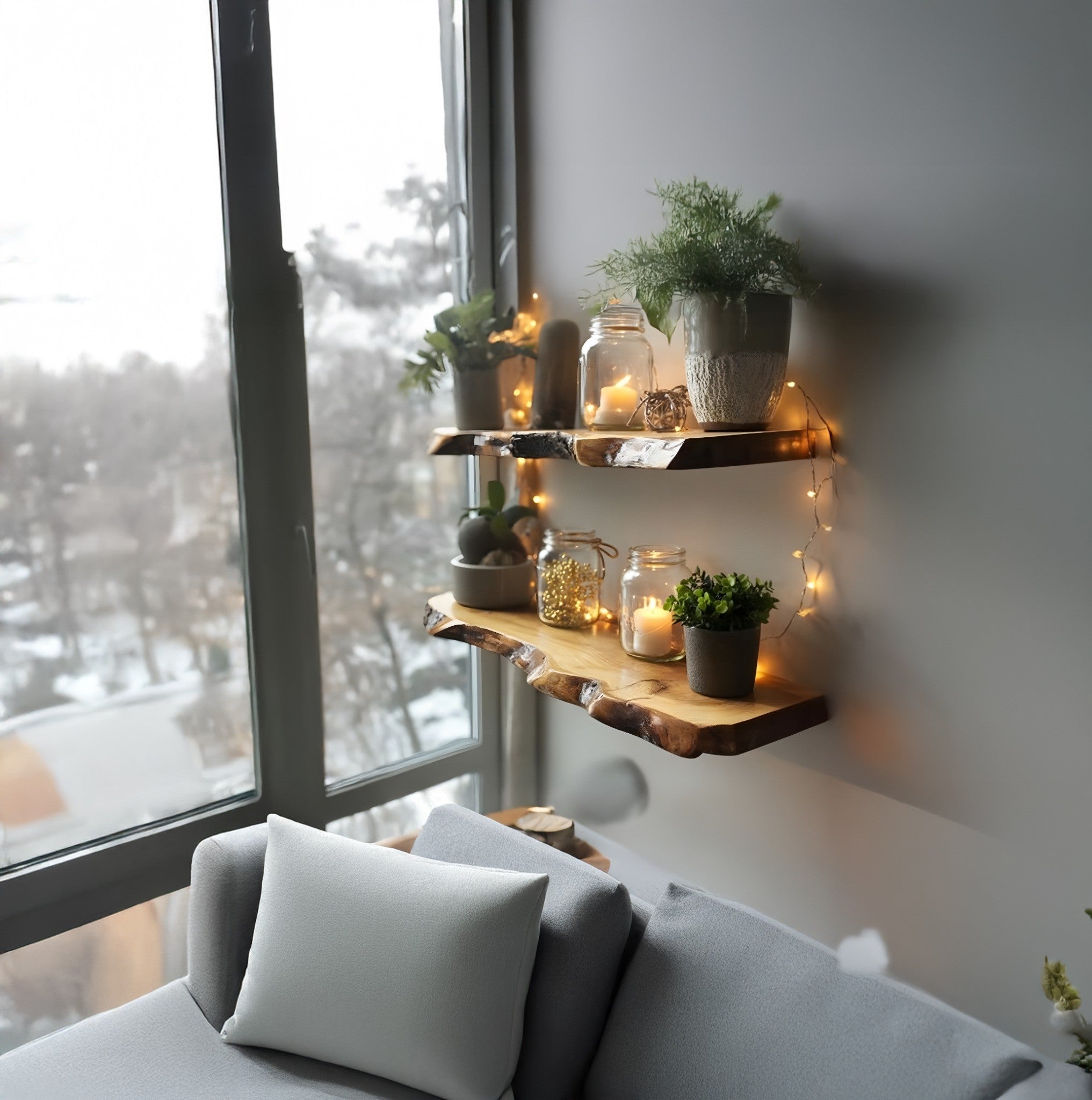 Live Edge Walnut Floating Shelves – Farmhouse Wooden Shelf Christmas Décor