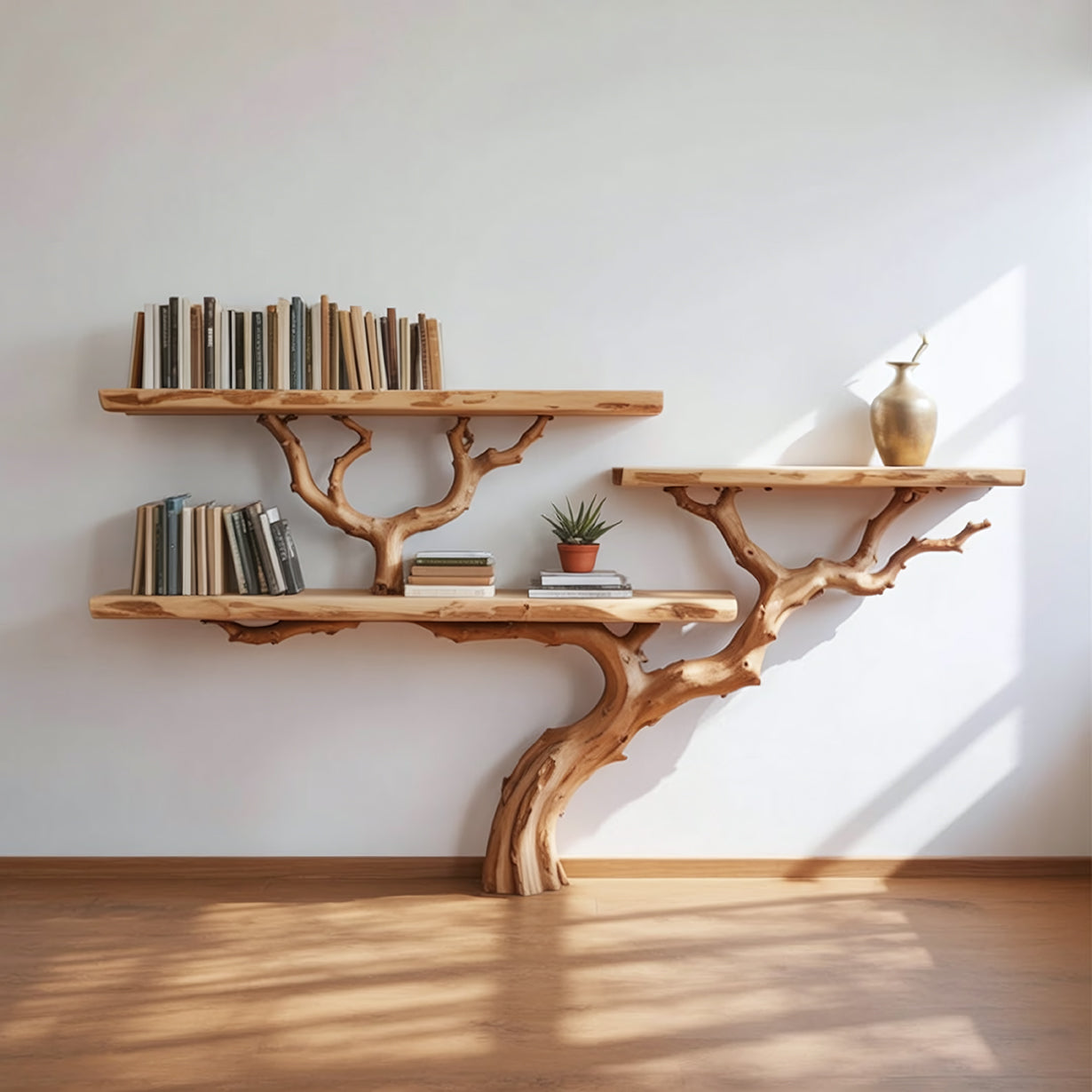 Tree Branch Floor Bookshelf – Solid Wood Live Edge Bookcase