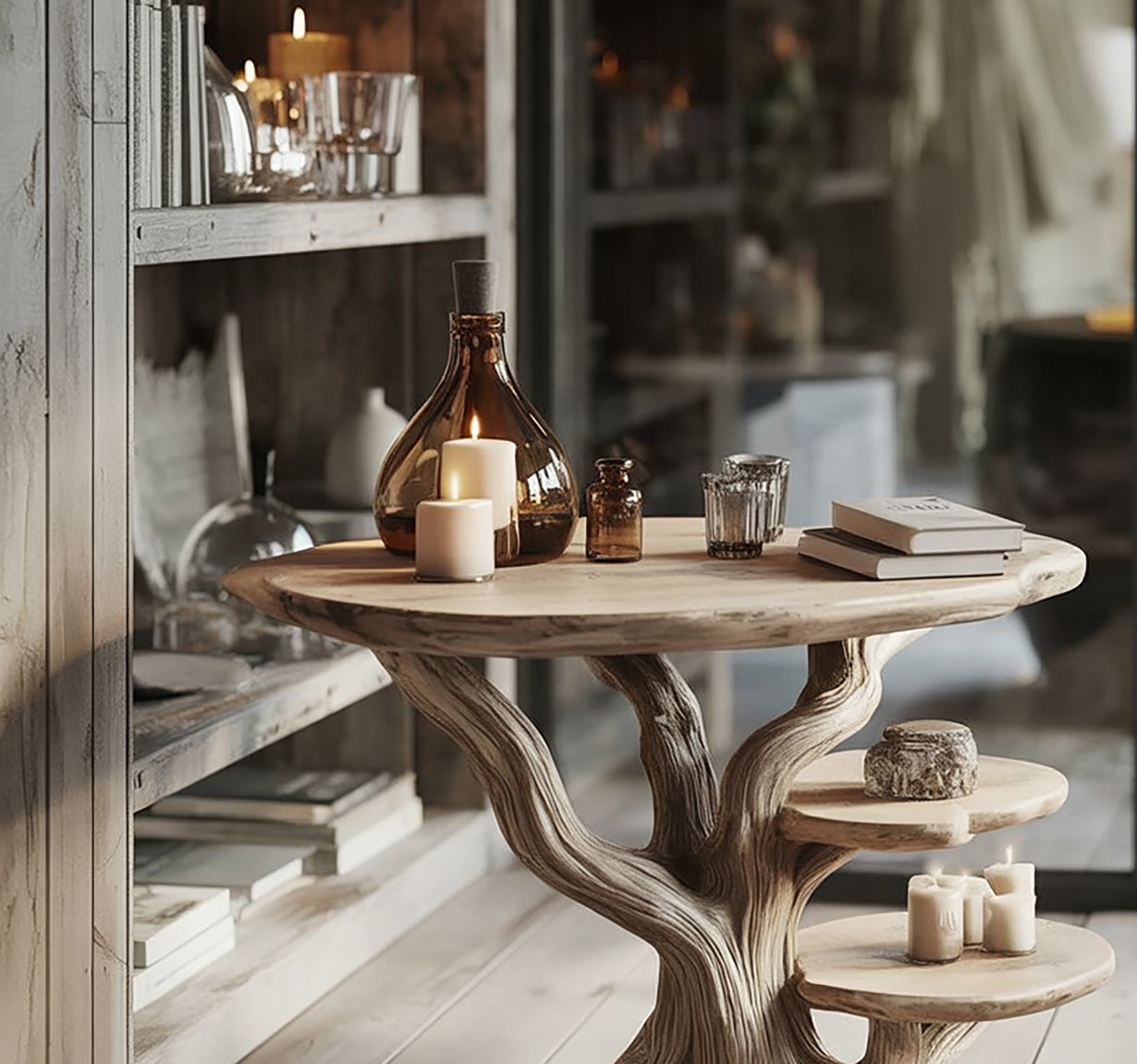 Handmade Solid Wood End Table, Tree Base Side Table, Rustic Home Decor