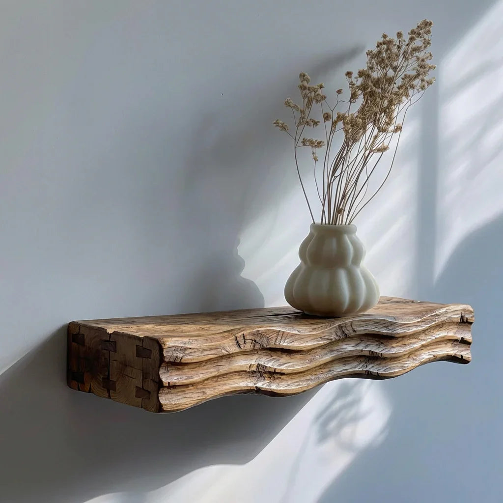Wave Wall Shelf - Handcarved Solid Wood Floating Shelf with Sculpted Wave Front Edge - Ashdeco 2026