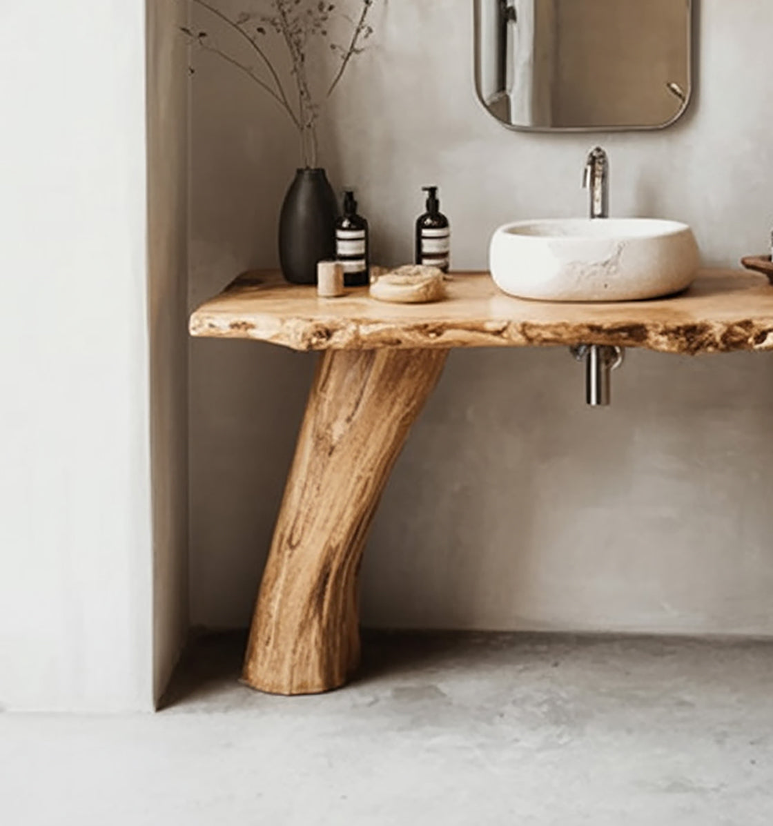 Live Edge Wood Bathroom Vanity – Natural Solid Wood Sink Console