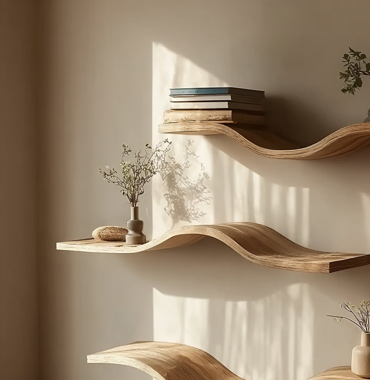 Rustic Floating Wall Shelf with Live Edge – Solid Wood Shelf