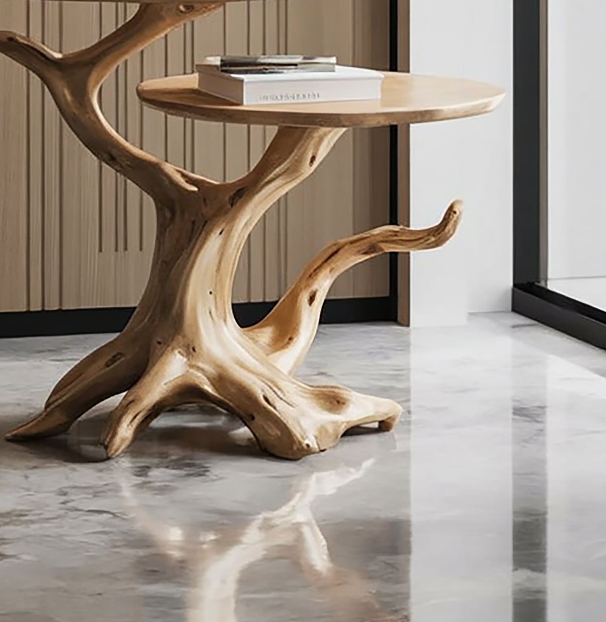 Rustic Solid Wood End Table – Nature-Inspired Tree Design