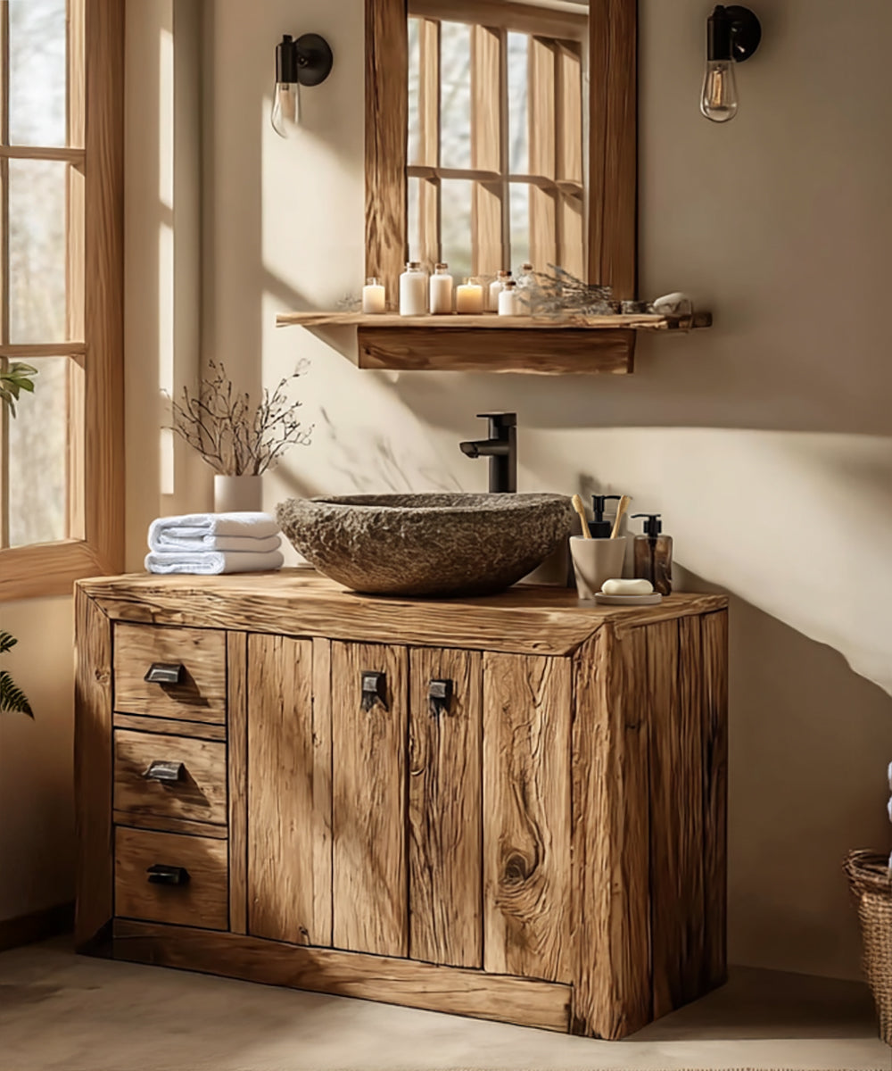 Farmhouse Live Edge Bathroom Vanity – Handcrafted Reclaimed Solid Wood Cabinet