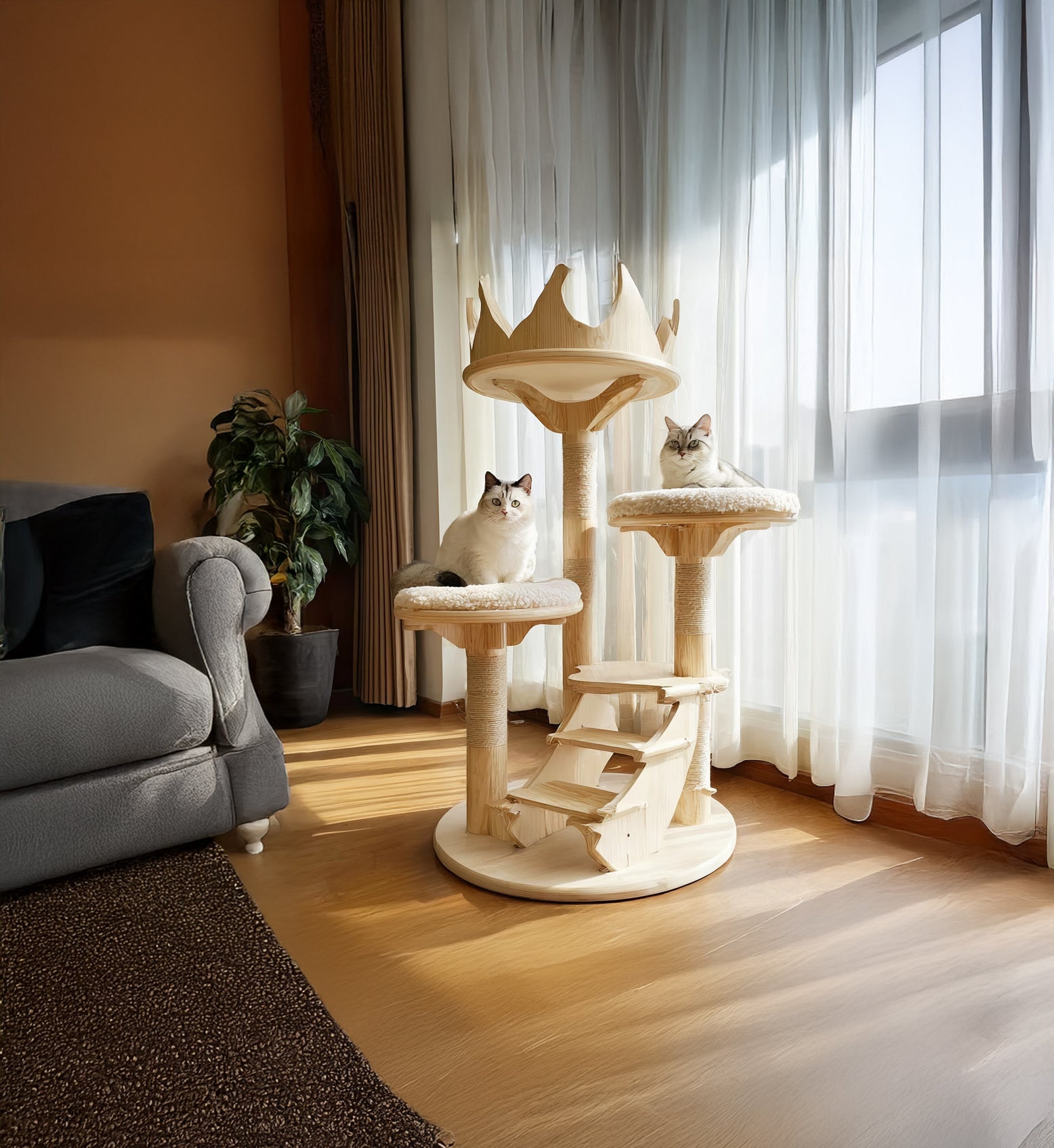 Cat Tree Made from Real Tree Branches and Wicker – Perfect for Minimalist and Nature-Inspired Homes