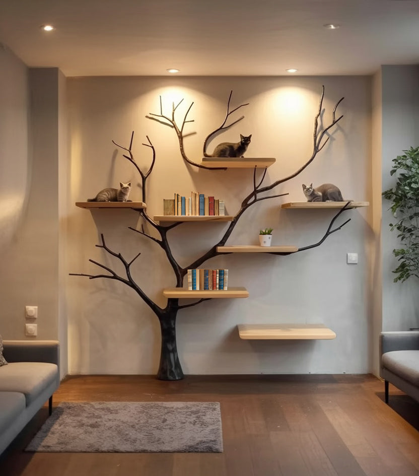 Rustic Solid Wood Cat Tree – Handmade Large Cat Tower Stand, Natural Cat Furniture for Play & Decor