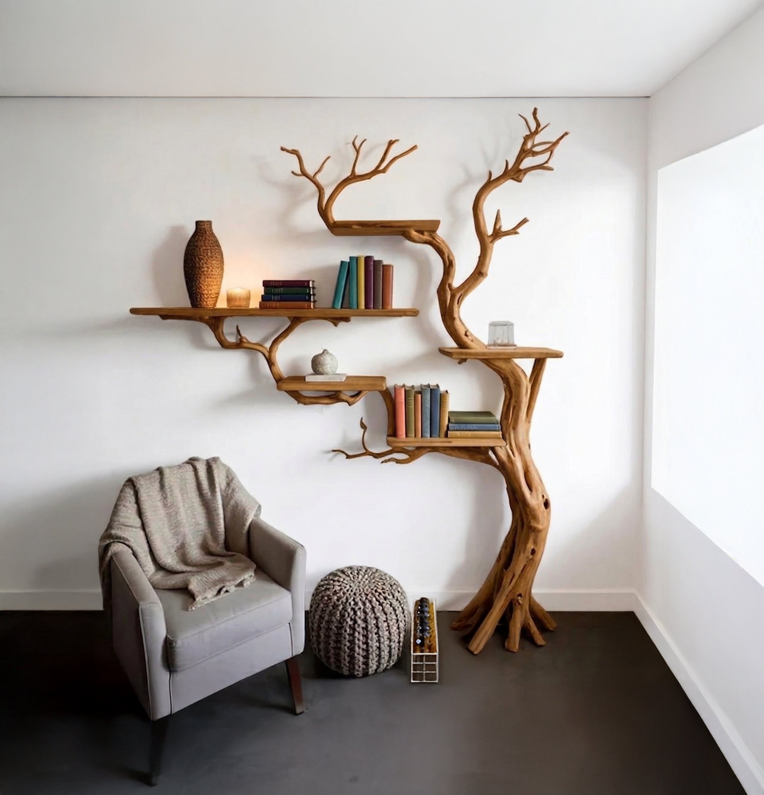 Tree Branch Bookshelf Wooden Bookcase Tree Bookshelves Mid Century Decor
