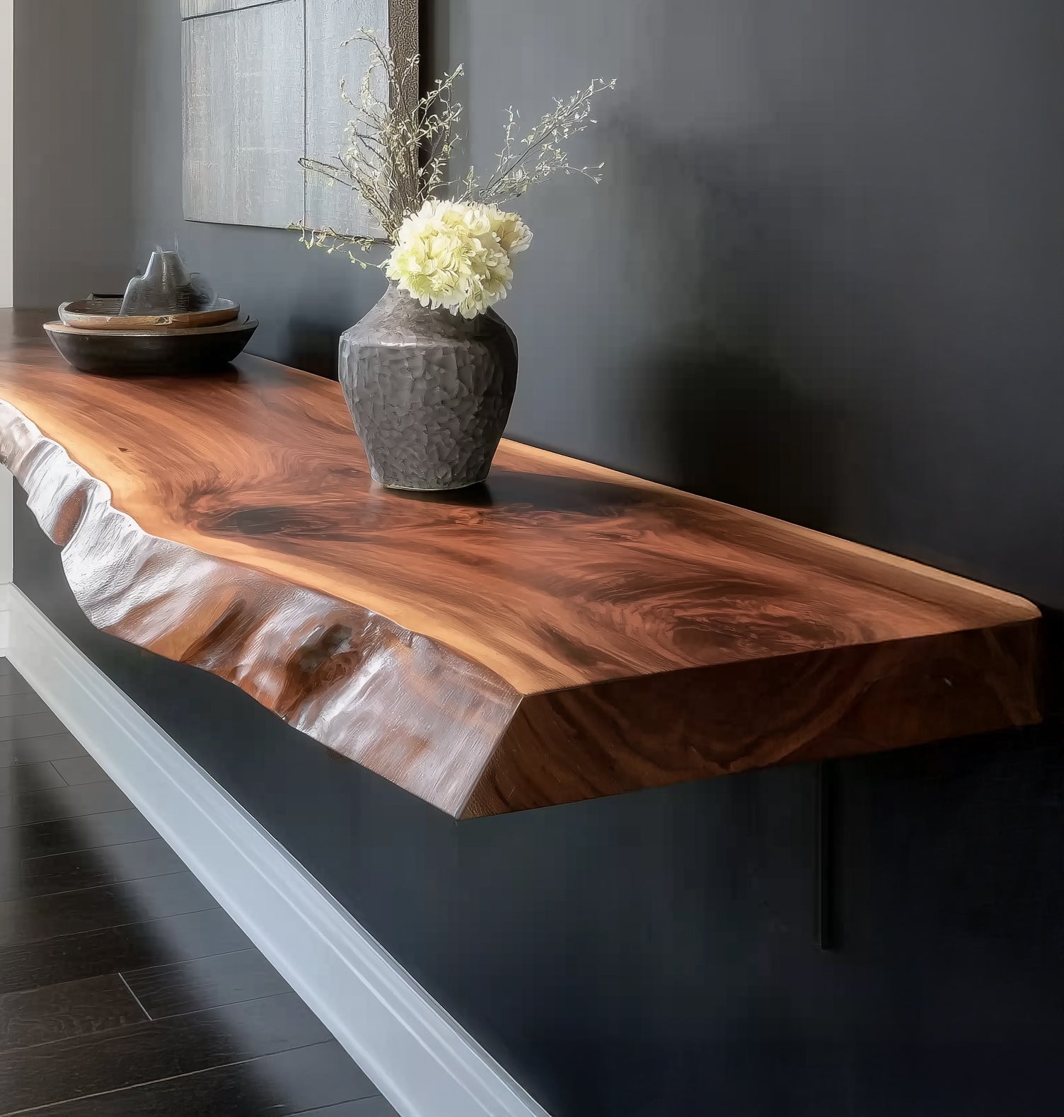 Floating Wall Shelf – Custom Live Edge Long Floating Display Shelf