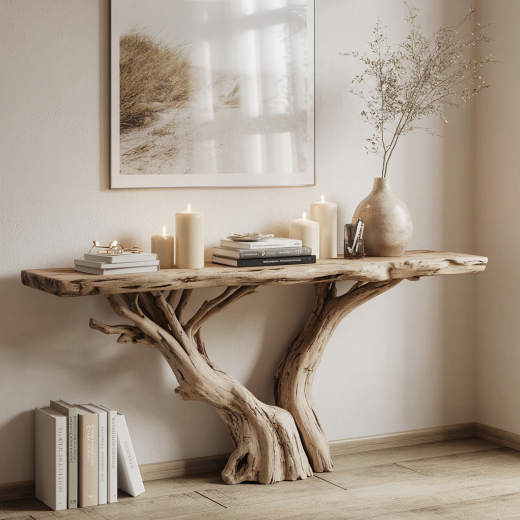 Live Edge Narrow Entryway Console Table – Handmade Rustic Farmhouse Wood