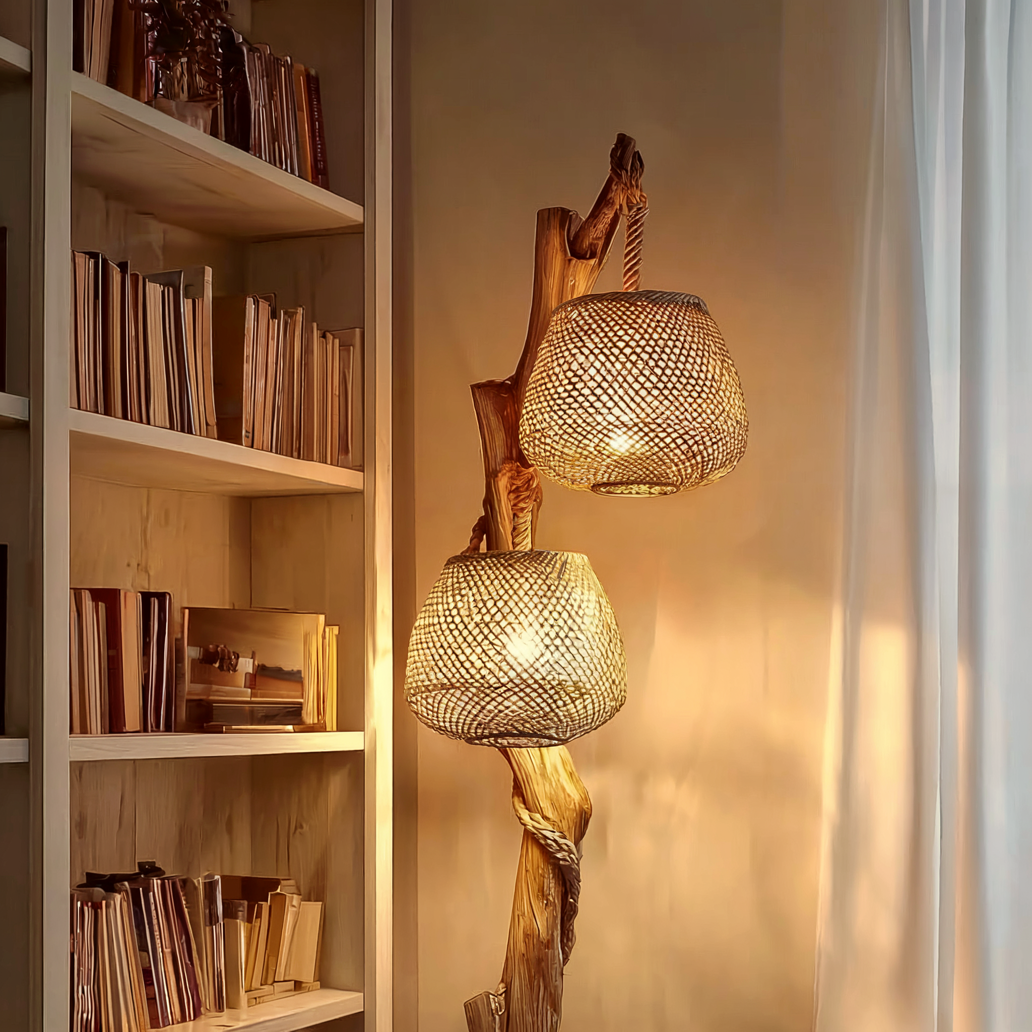Tree Floor Lamp – Handmade Natural Wood Corner Lamp for Rustic Living Room Décor