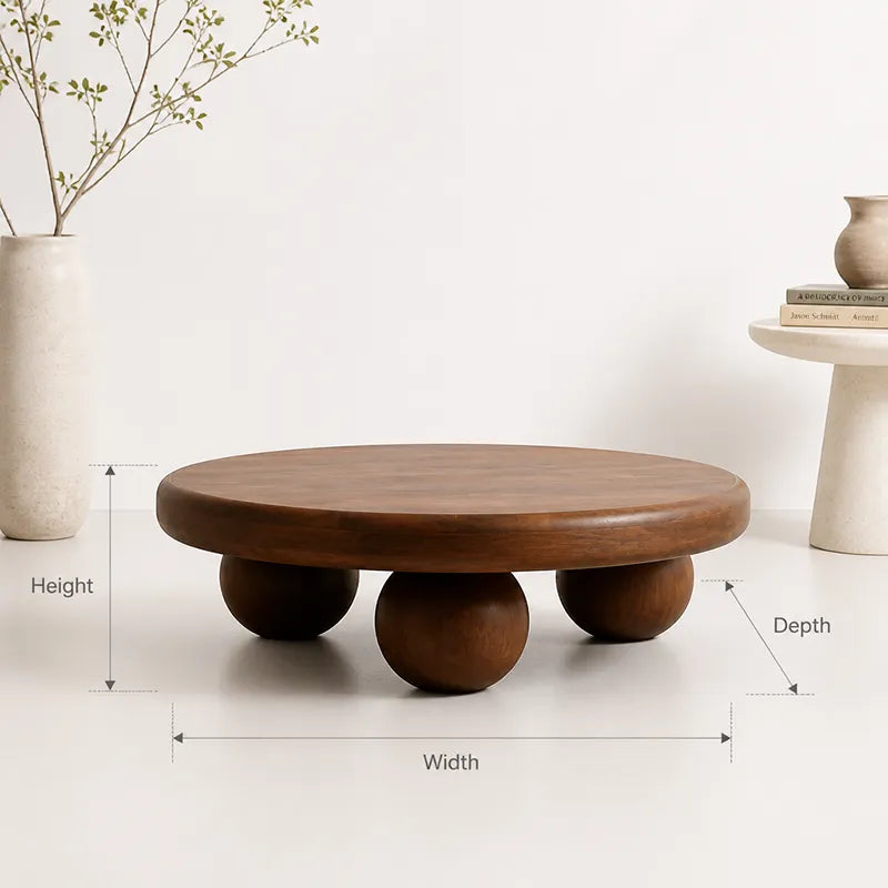 Artistic Spherical Base Coffee Table – Handcrafted Live Edge Style Round Table