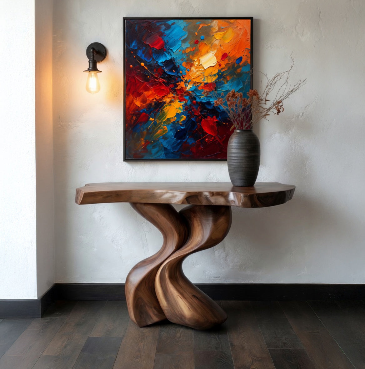 Console Table Unique Art Solid Wood Handmade Narrow Wood