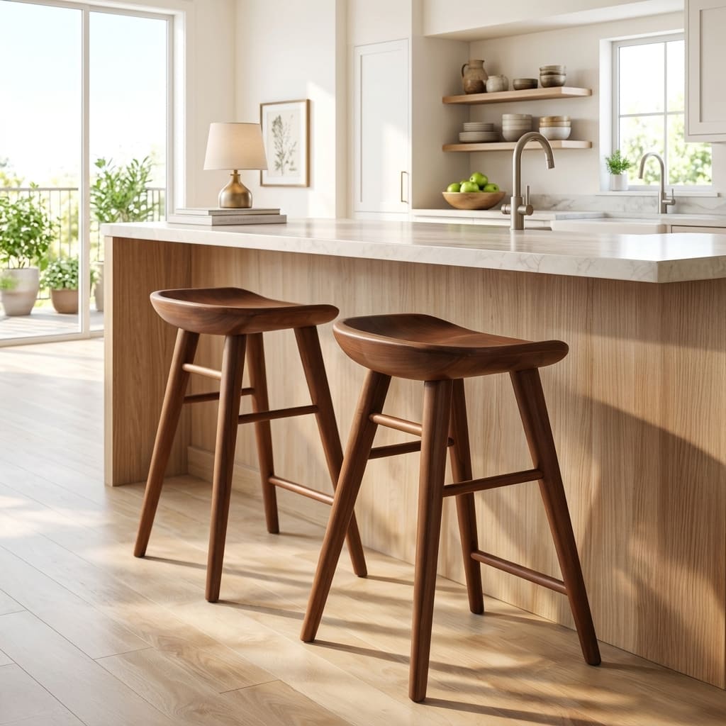 Sculptural wooden bar stool in handcrafted wood