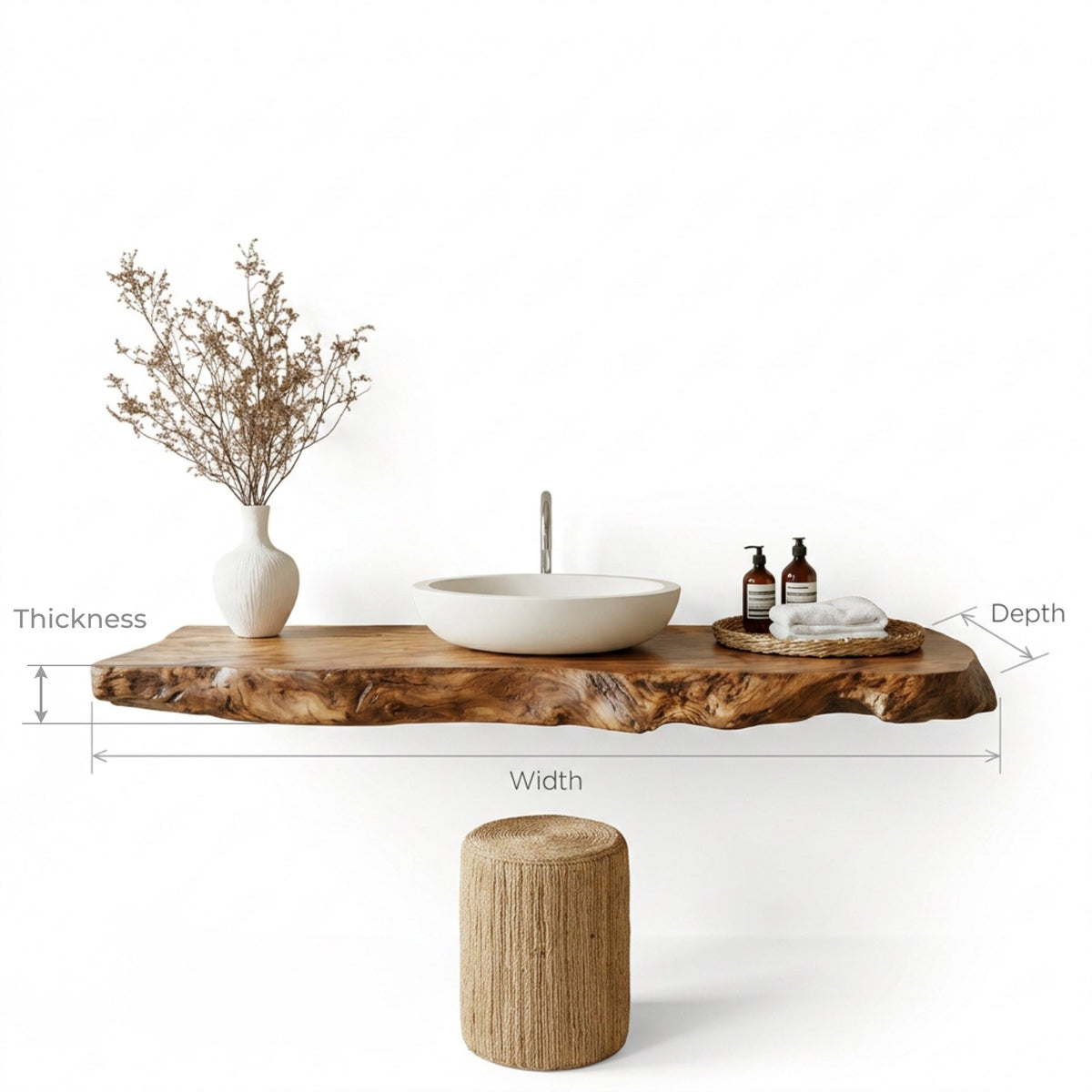 Floating Live Edge Solid Wood Bathroom Vanity