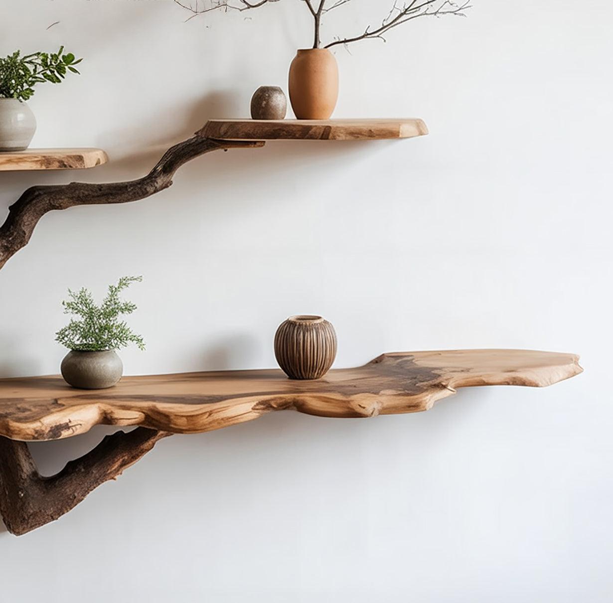 Tree Branch Floating Bookshelf – Reclaimed Solid Wood Wall Shelf