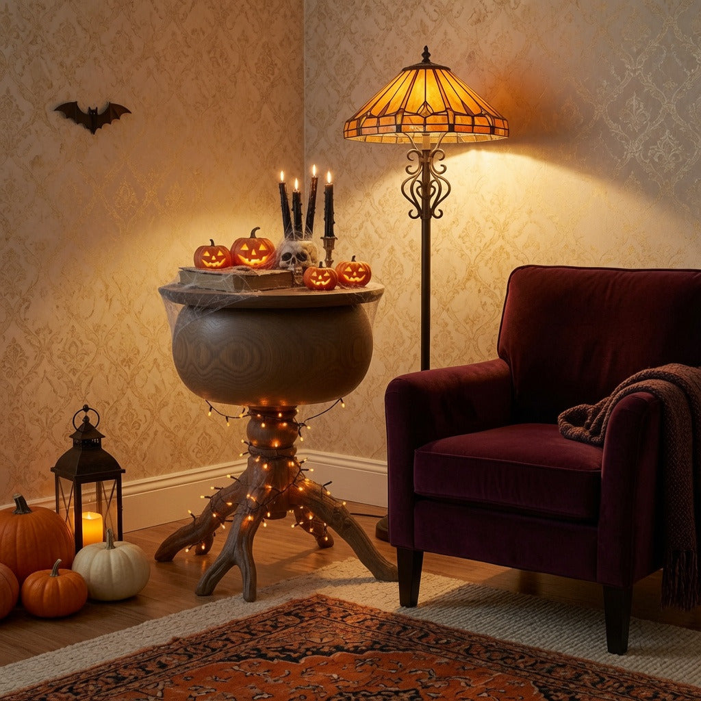 Handcrafted spooky sculptural end table in natural hardwood