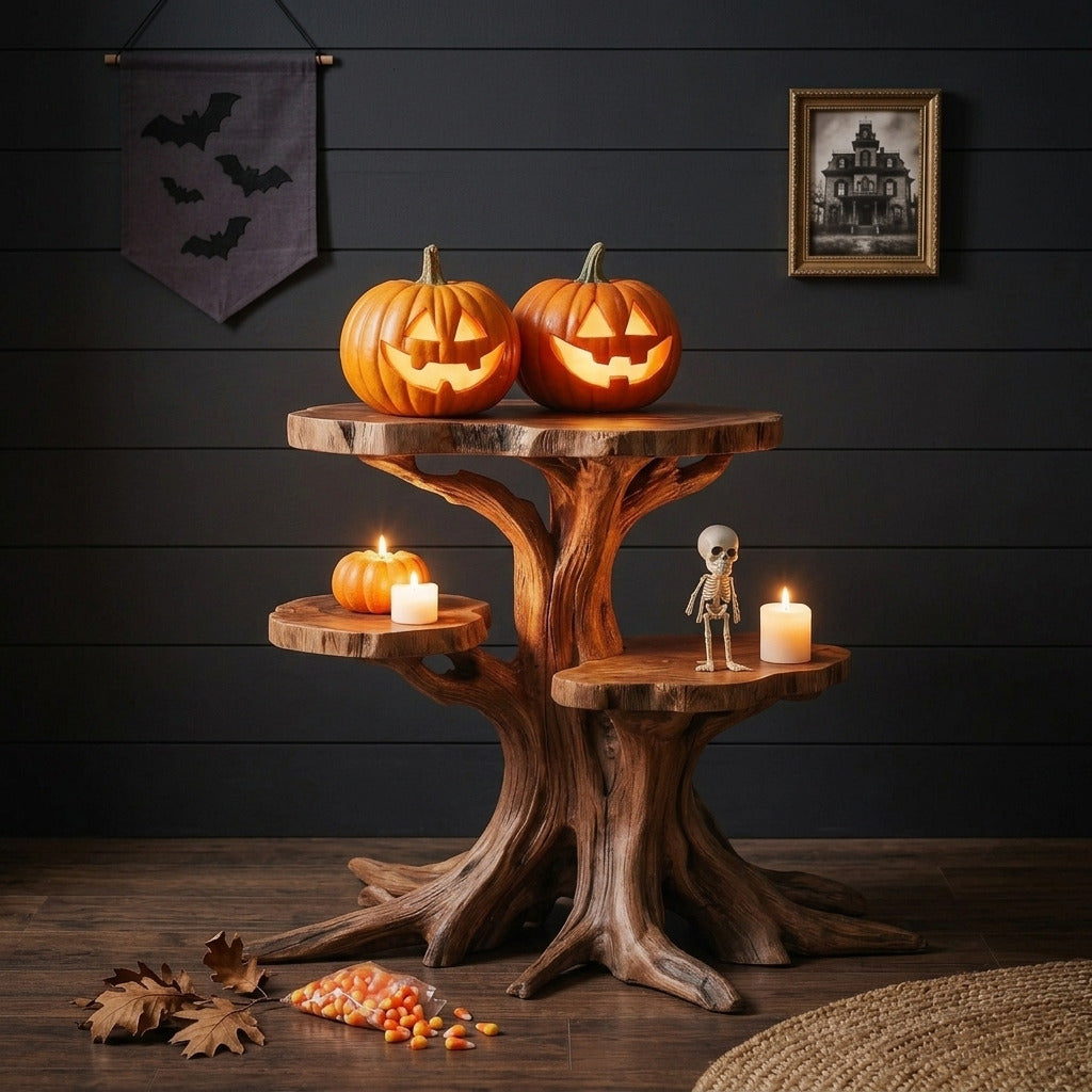 Halloween Tree Branch Multi-Tier Solid Wood End Table