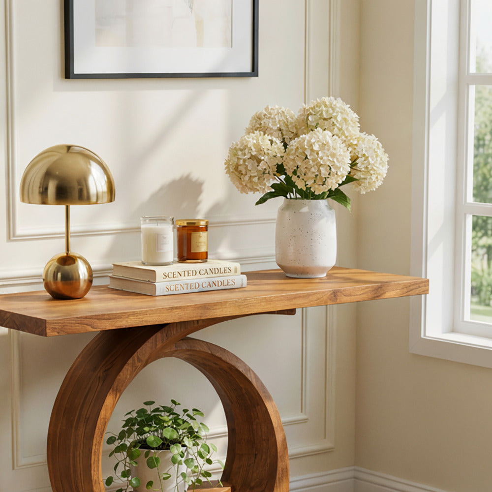 Artistic solid wood entryway console table