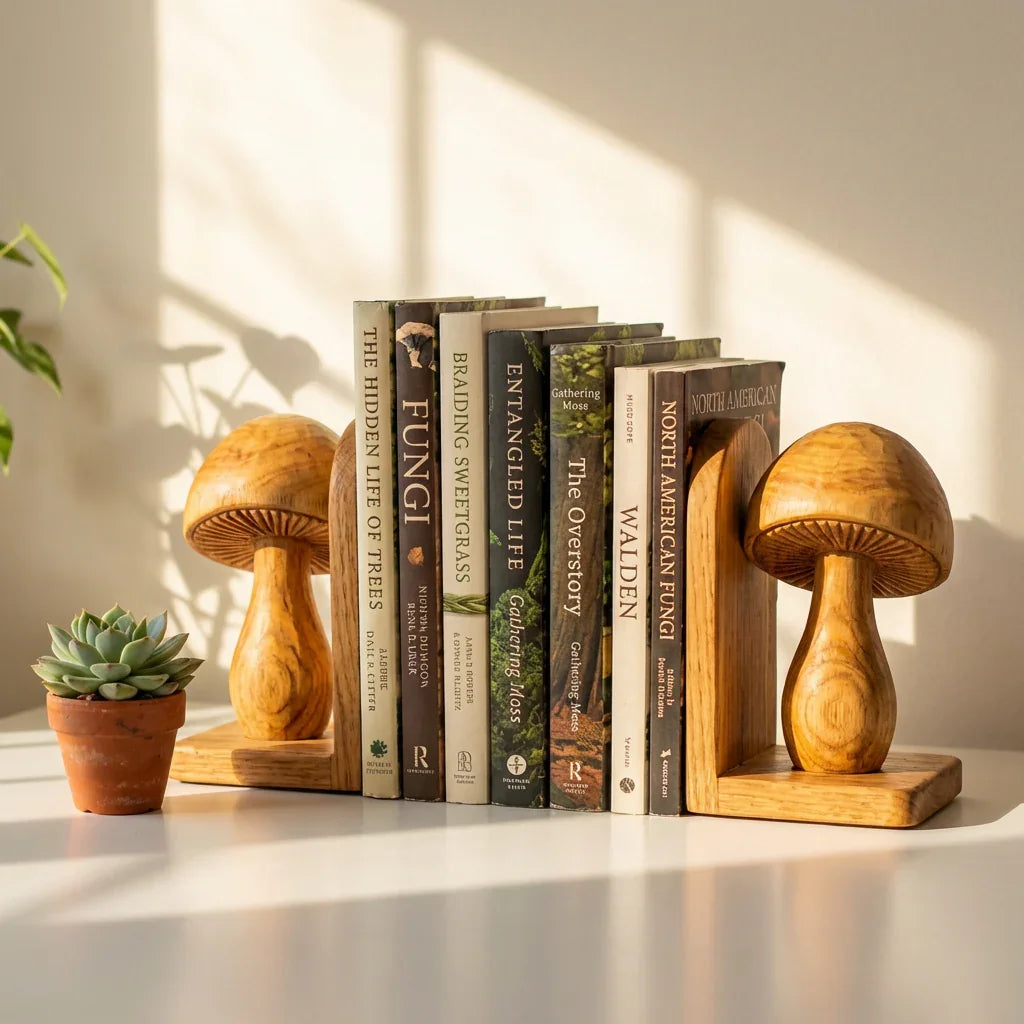 Handcrafted Mushroom Bookends Pair With Carved Gill Detail - Ashdeco 2026