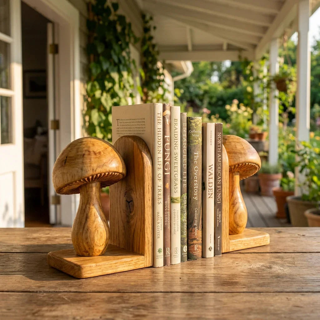 Handcrafted Mushroom Bookends Pair With Carved Gill Detail - Ashdeco 2026