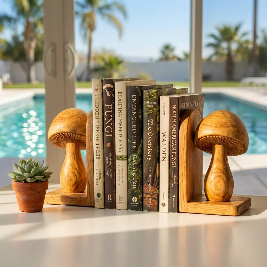 Handcrafted Mushroom Bookends Pair With Carved Gill Detail - Ashdeco 2026