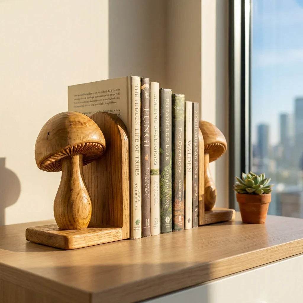Handcrafted Mushroom Bookends Pair With Carved Gill Detail - Ashdeco 2026