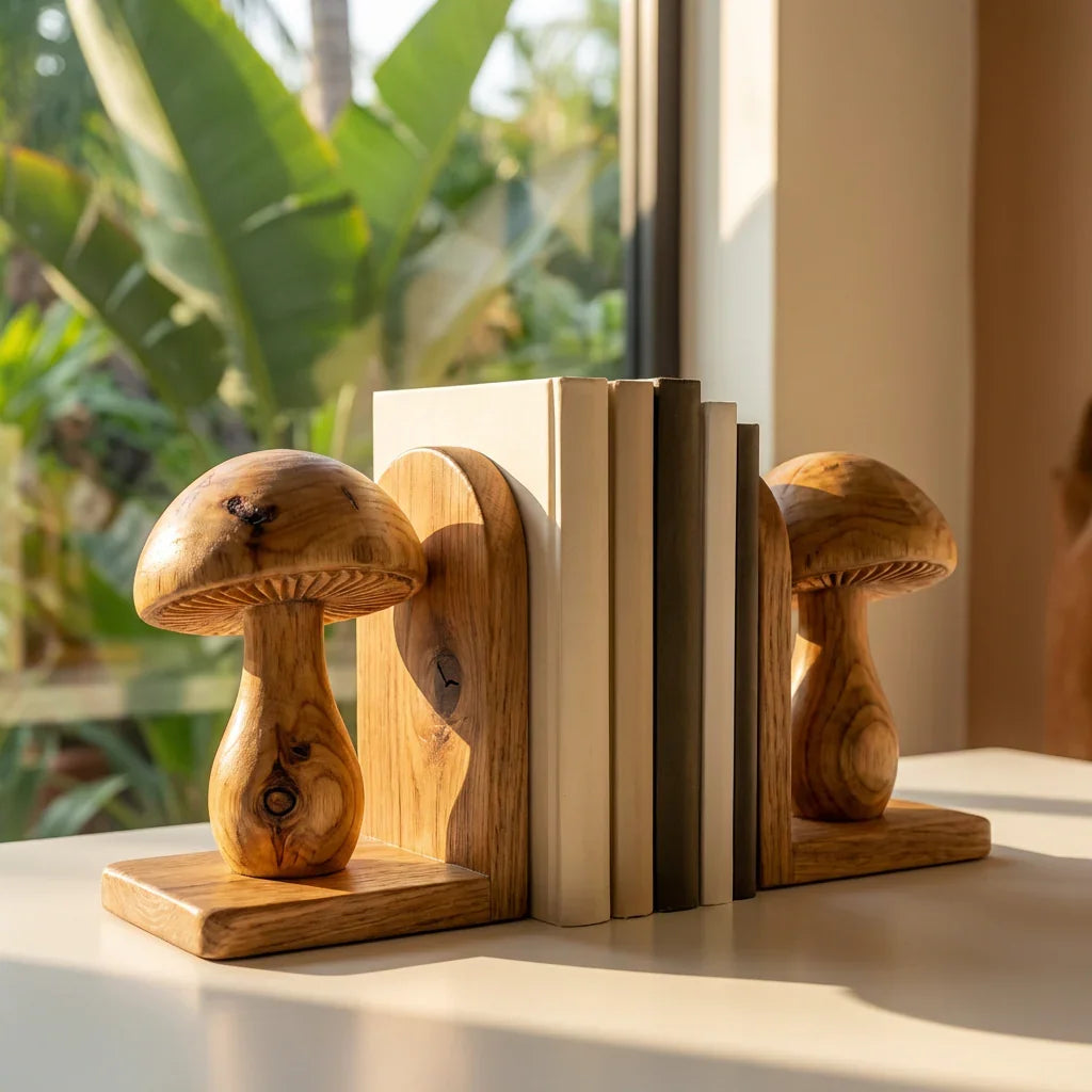 Handcrafted Mushroom Bookends Pair With Carved Gill Detail - Ashdeco 2026