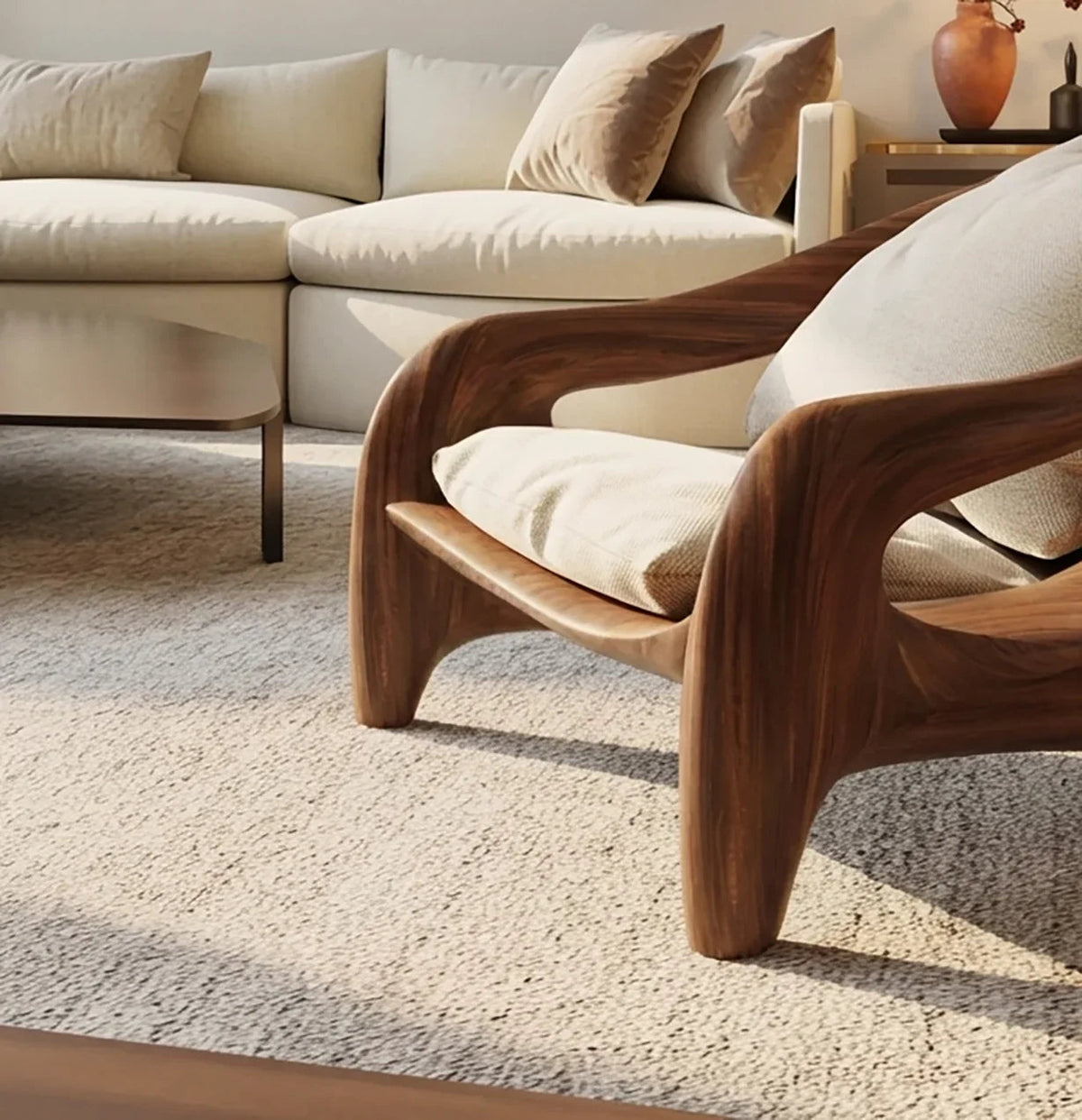 Wooden lounge chair with artisan craftsmanship and modern style