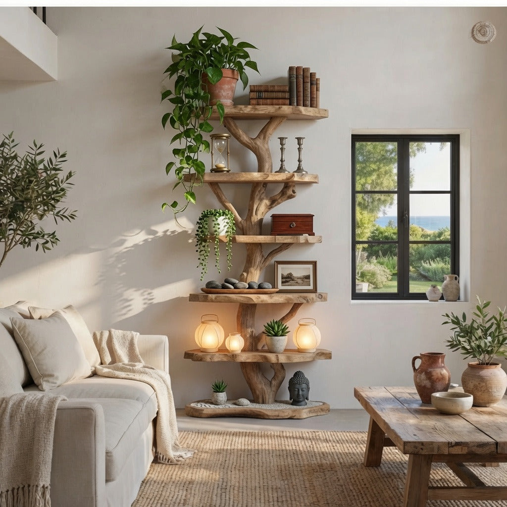 Handcrafted Tree-Inspired Christmas Solid Wood Floor Bookshelf
