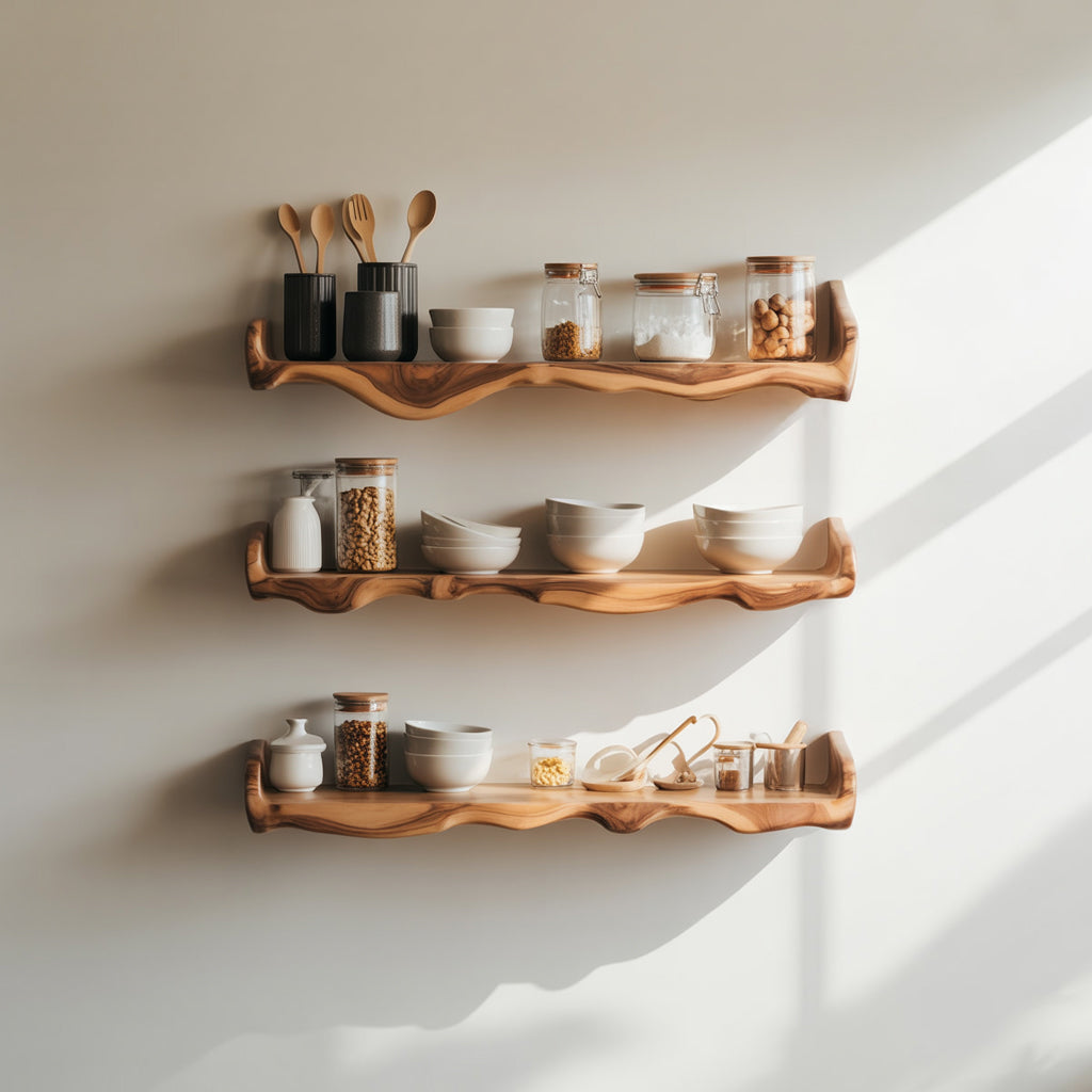 Handcrafted straight wall shelf crafted from solid wood