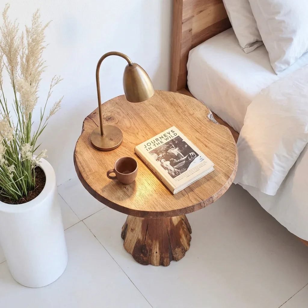 Mushroom Side Table - Solid Wood Hourglass Pedestal End Table - Ashdeco 2026