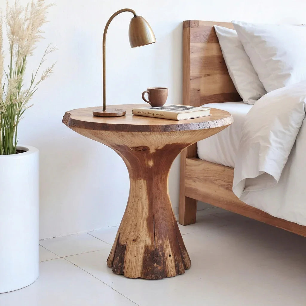Mushroom Side Table - Solid Wood Hourglass Pedestal End Table - Ashdeco 2026