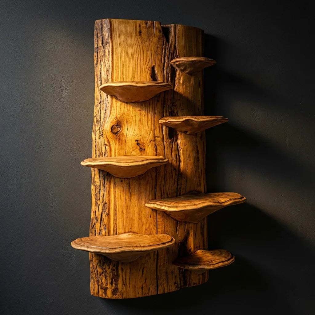 Mushroom Slab Wall Bookshelf with Bracket Fungus Shelves, Handcrafted Live Edge Solid Wood Mounted Bookcase for Living Room, Office, Library - Ashdeco 2026