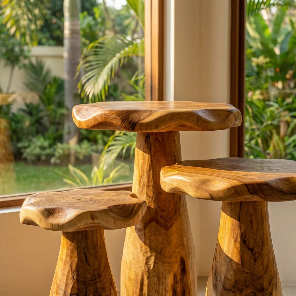 Mushroom Stool Side Table, Handcrafted Solid Wood Sculpted Accent Table with Live Edge Top for Living Room, Bedroom, Nursery, Plant Stand - Ashdeco 2026