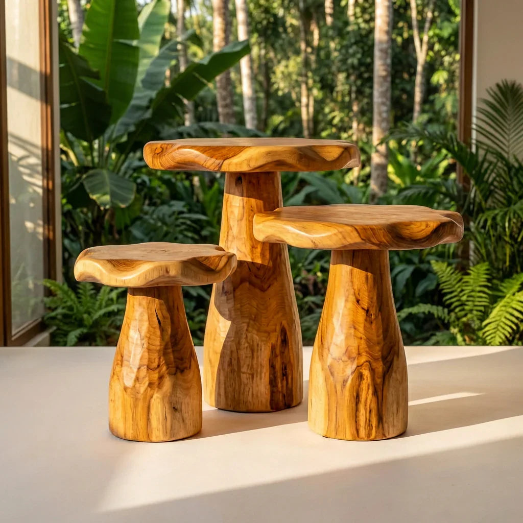 Mushroom Stool Side Table, Handcrafted Solid Wood Sculpted Accent Table with Live Edge Top for Living Room, Bedroom, Nursery, Plant Stand - Ashdeco 2026