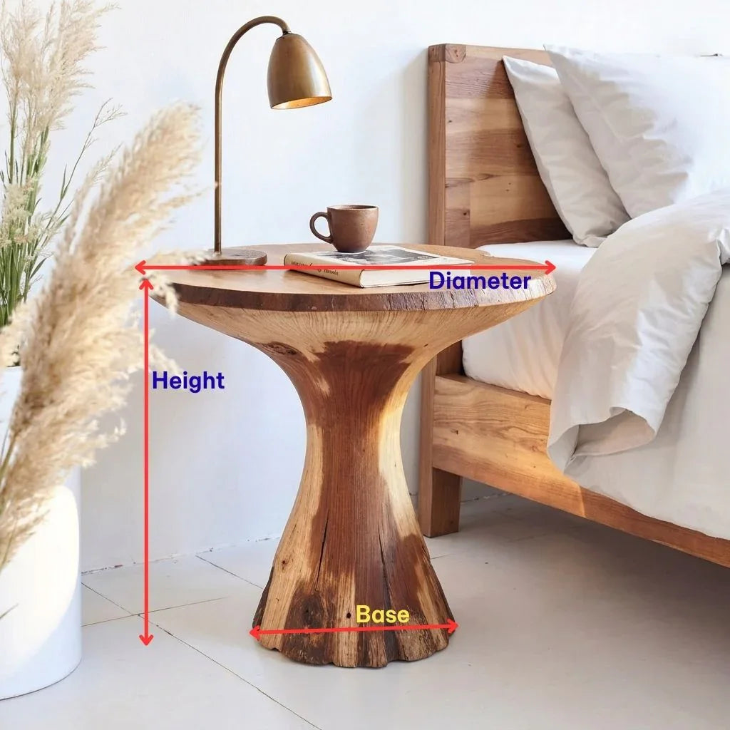 Mushroom Side Table - Solid Wood Hourglass Pedestal End Table - Ashdeco 2026