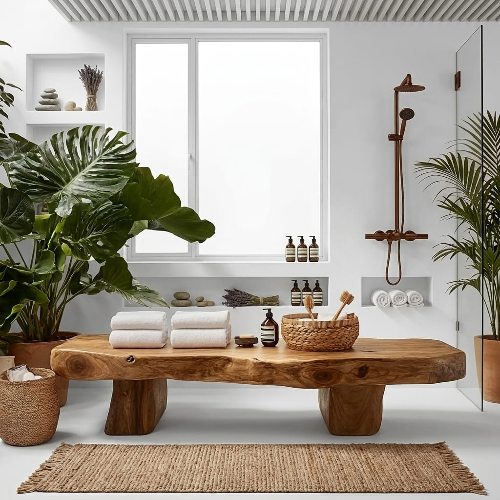 Organic Live Edge Shower Bench For Bathroom