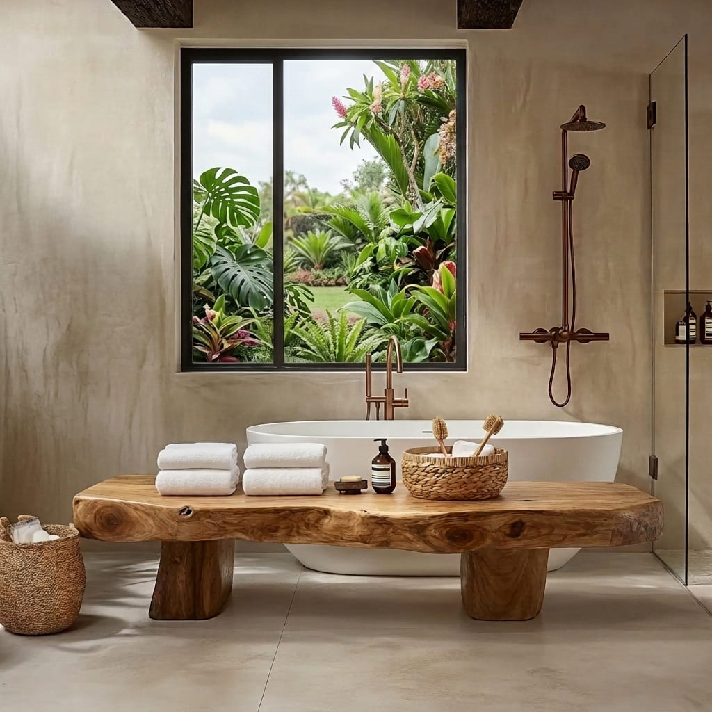 Organic Live Edge Shower Bench For Bathroom