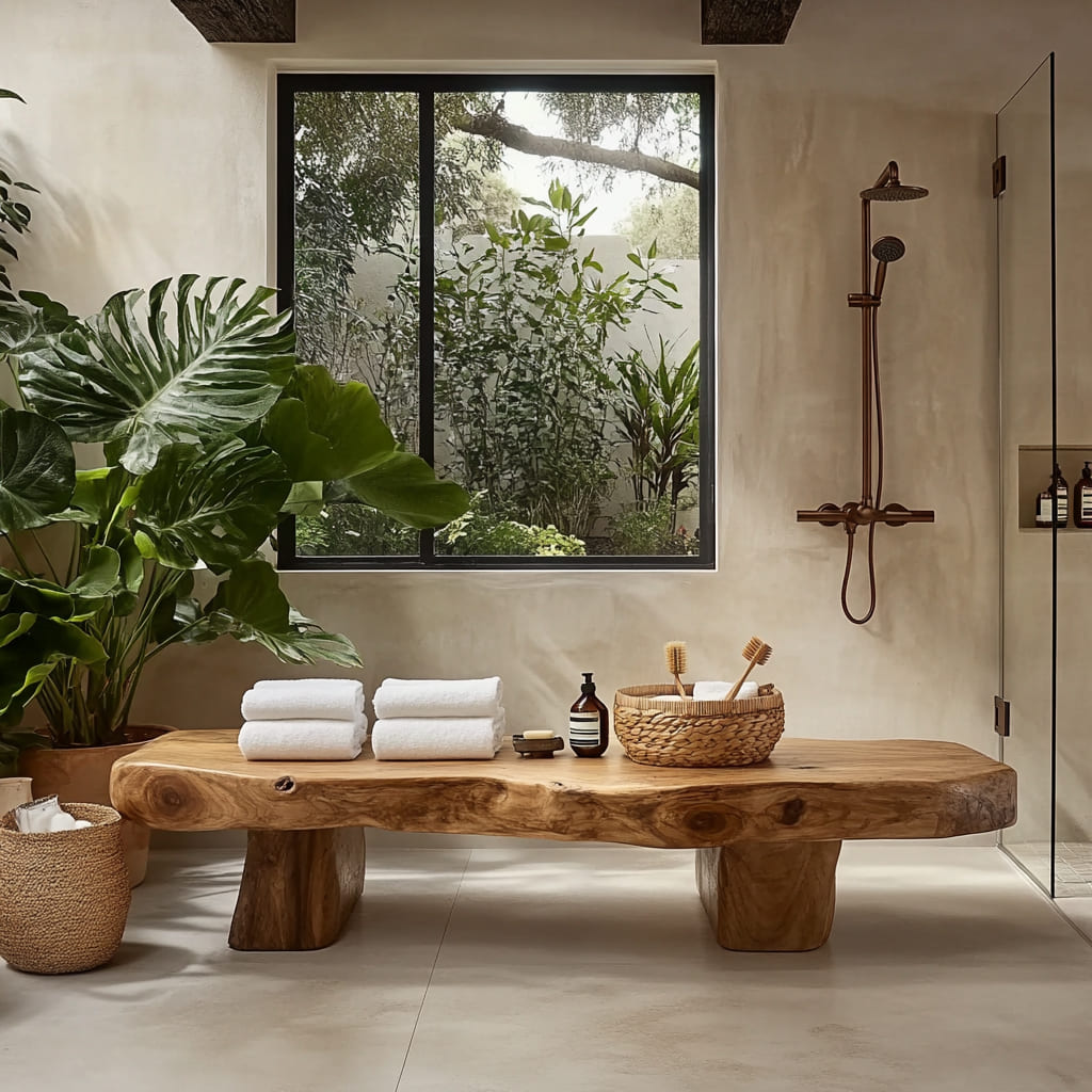Organic Live Edge Shower Bench For Bathroom