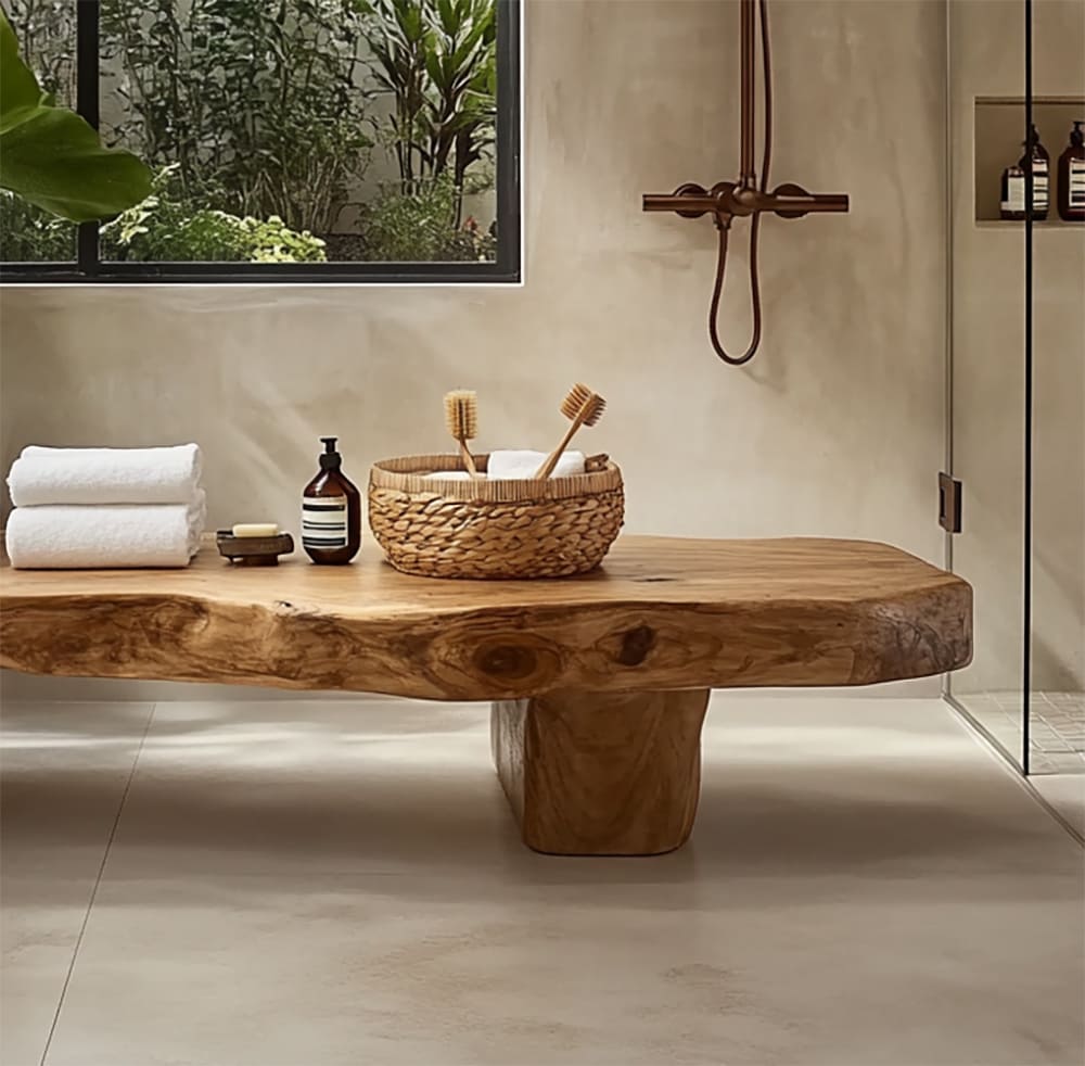 Organic Live Edge Shower Bench For Bathroom