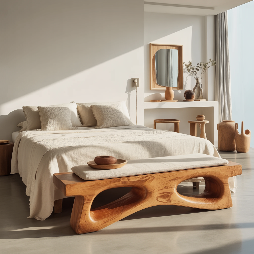 Handcrafted wooden coffee table with natural grain and organic shape