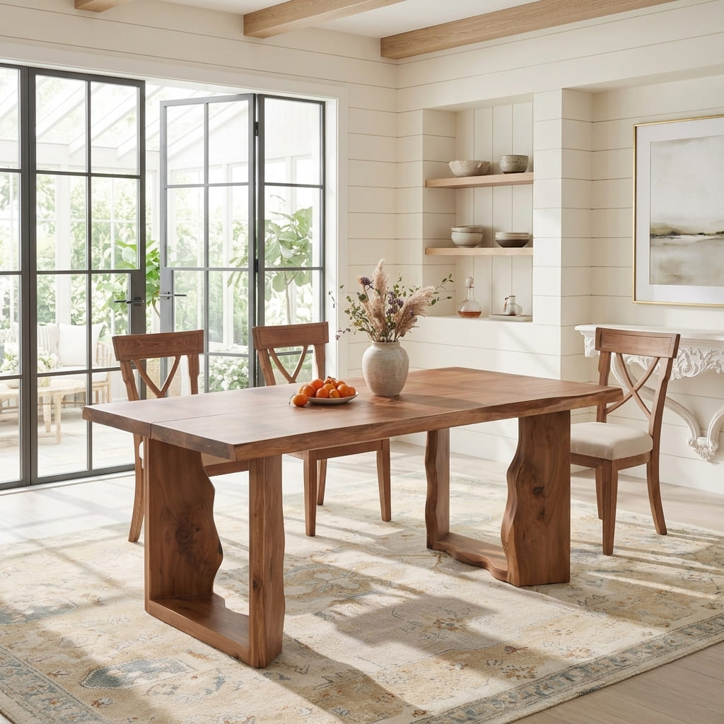 Rustic live edge solid wood dining table for a cozy family dining area