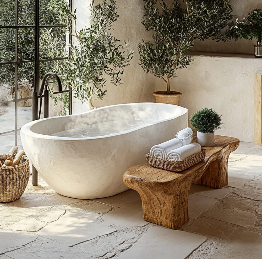Handcrafted live edge bathroom stool designed for comfortable shower seating and bathside use