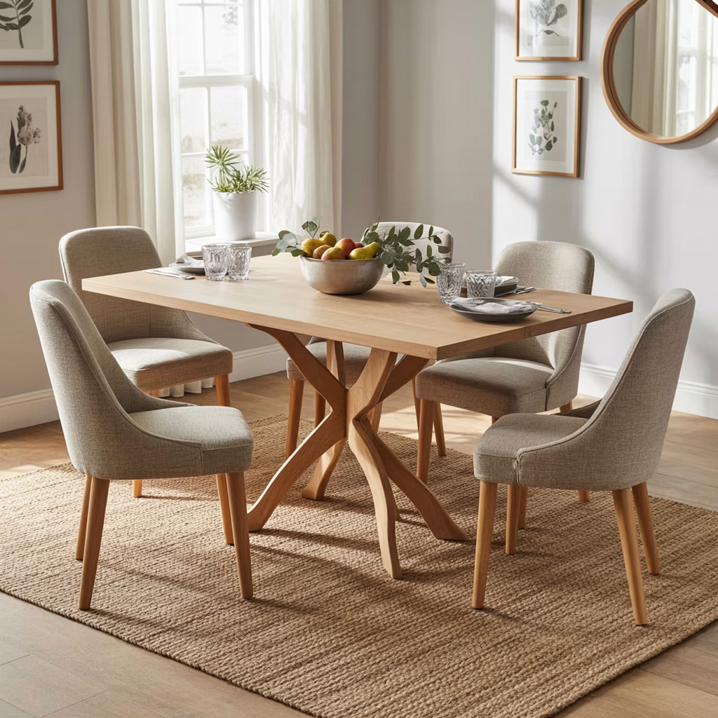 Contemporary rectangular dining furniture with natural wood finish