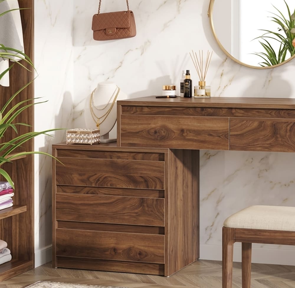 Solid wood vanity table with storage drawers designed for contemporary bedroom interiors