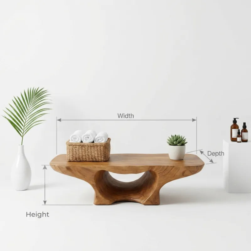 Organic Shower Bench With Curves And Storage Space For Bathroom