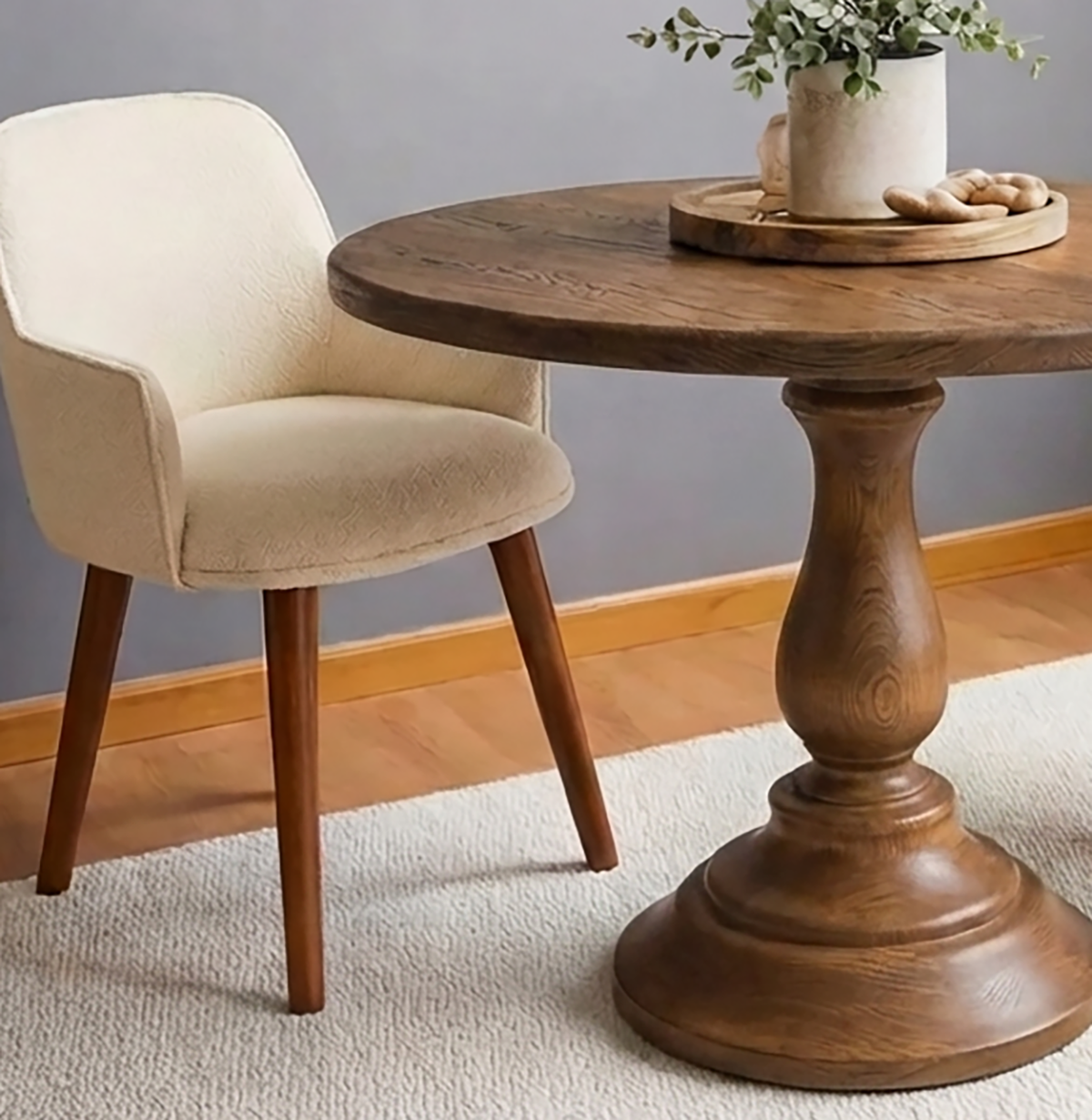 Round Solid Wood Pedestal Dining Table Handcrafted Solid Wood Center Table